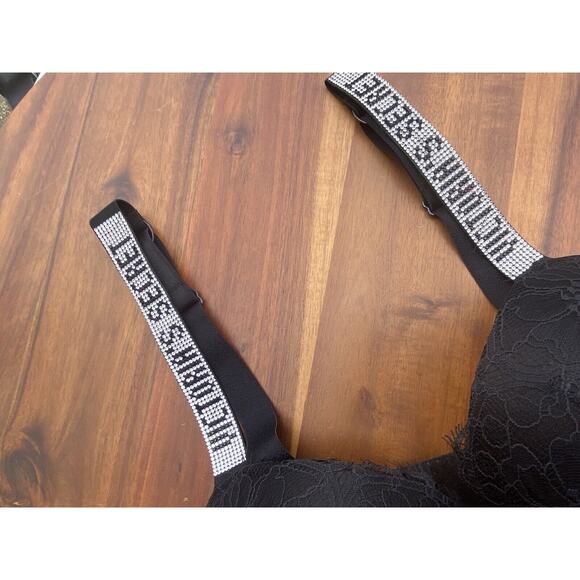 Victoria Secret Corset Bra Top 34B Very Sexy Push Up Black Lace Shine Strap - Picture 5 of 12
